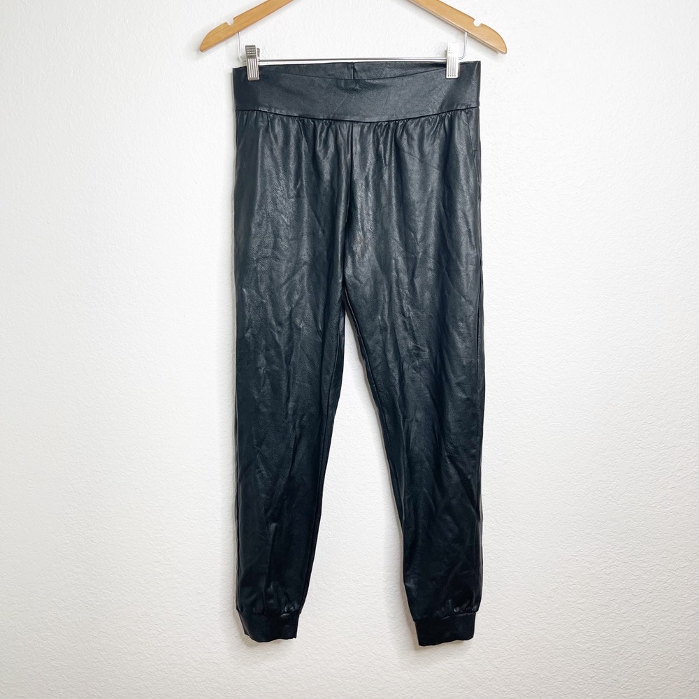 Commando Black Faux Leather Joggers High Rise Elastic Waist Pants Women Size S